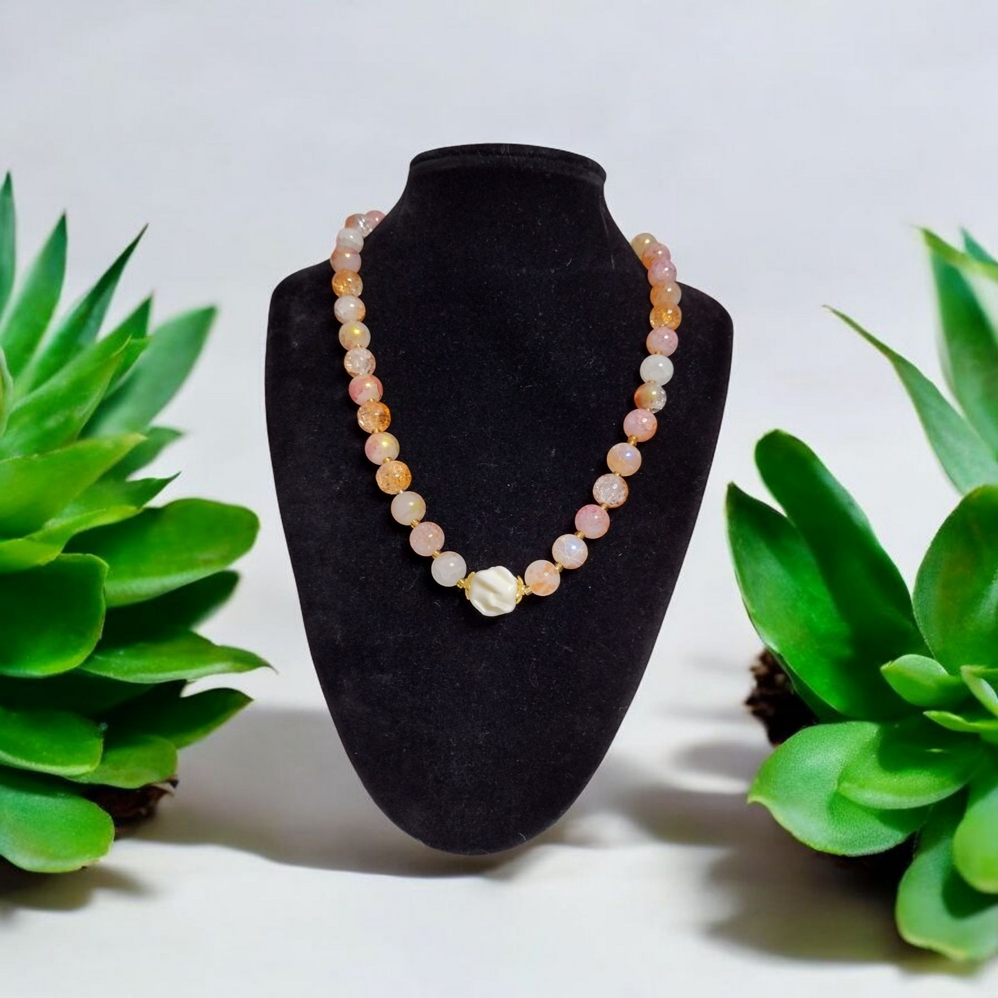 Orange Crystal Glass Beads Choker Necklace