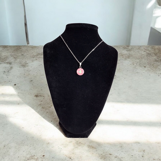 Pink Cabochon Stainless Steel Necklace