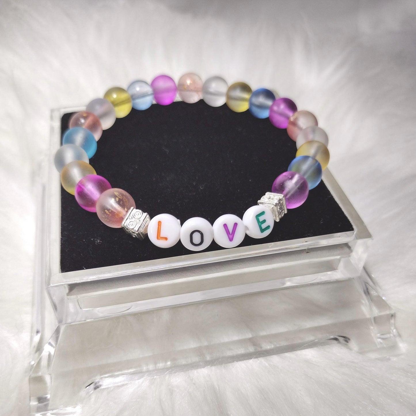 New Rainbow Love Glass Beads Bracelet