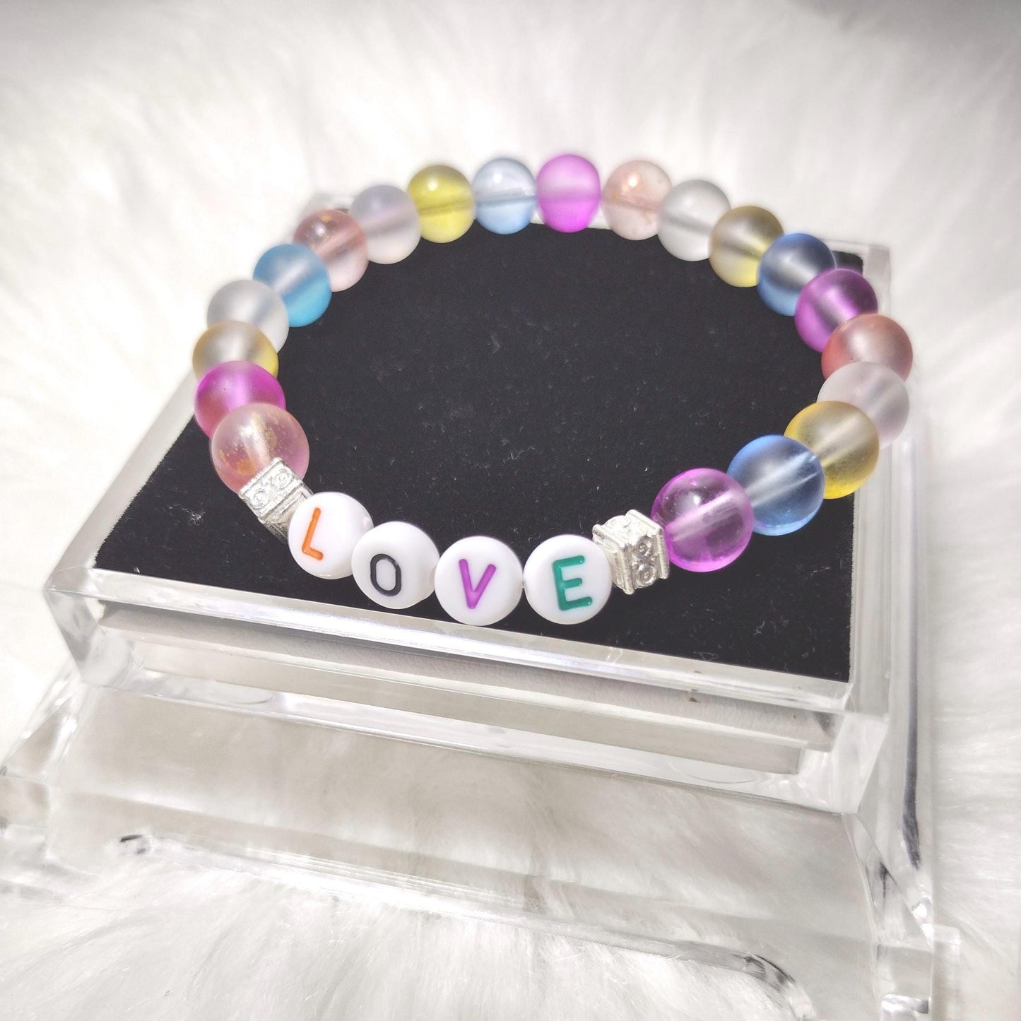 New Rainbow Love Glass Beads Bracelet