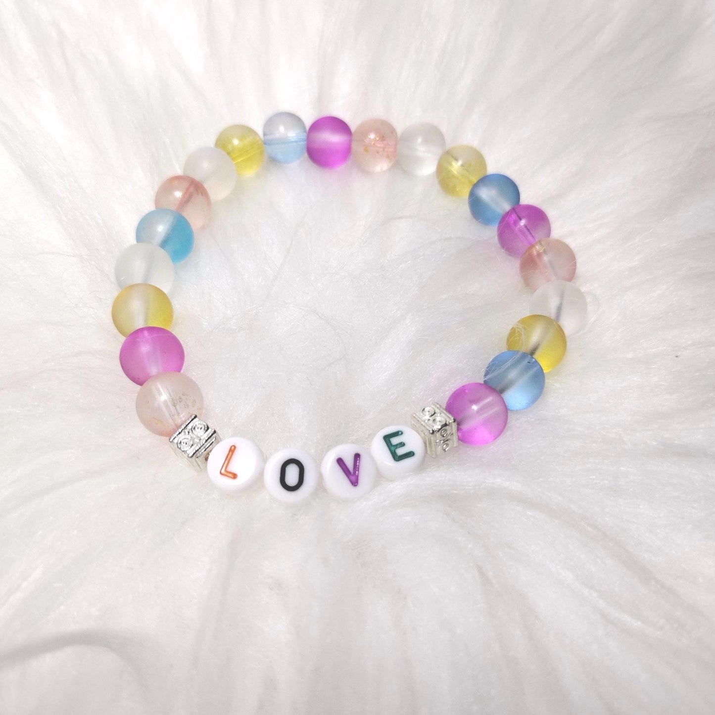 New Rainbow Love Glass Beads Bracelet