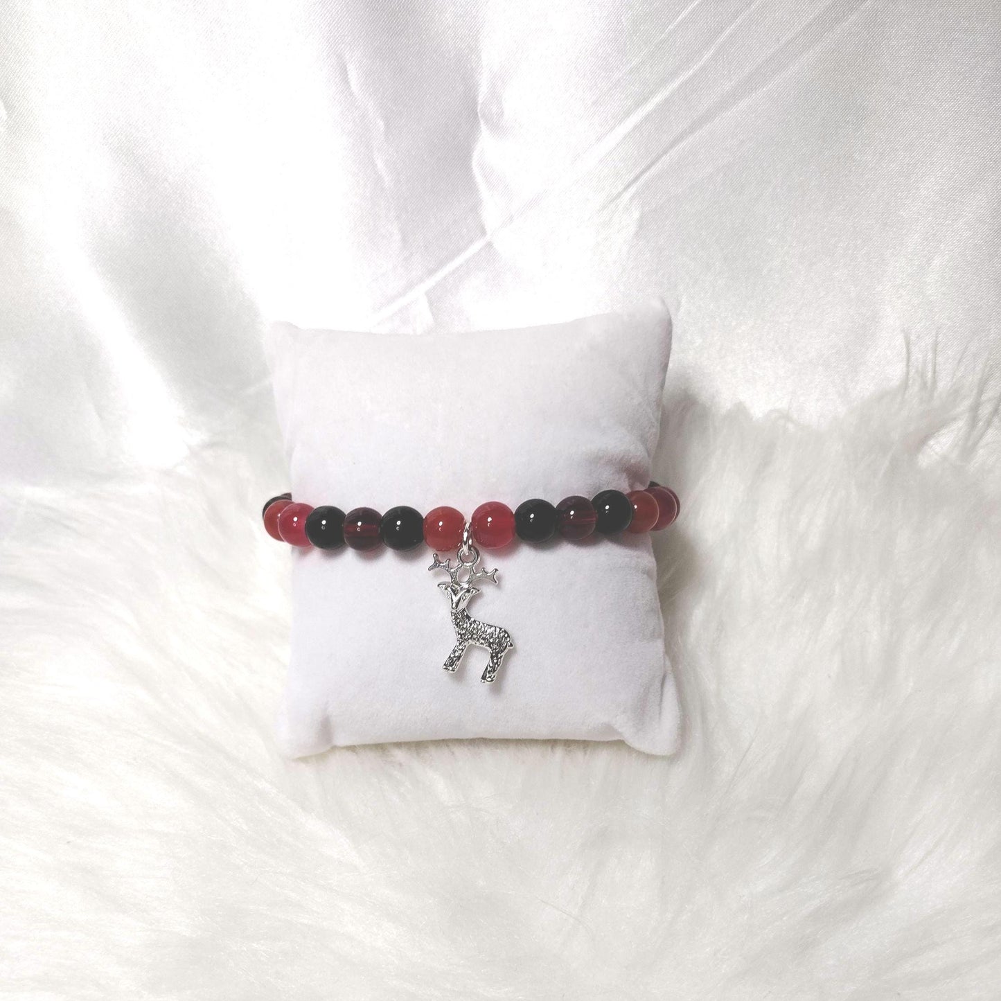 Beaded Bracelet, Glass Beads & Silver Charm