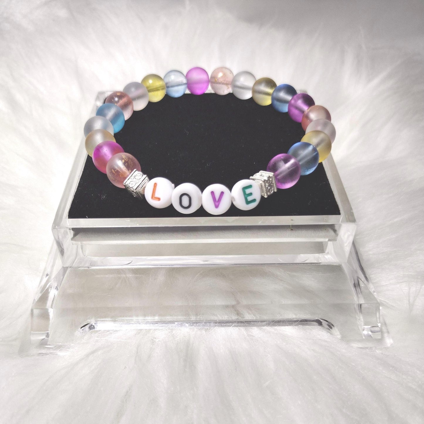 New Rainbow Love Glass Beads Bracelet