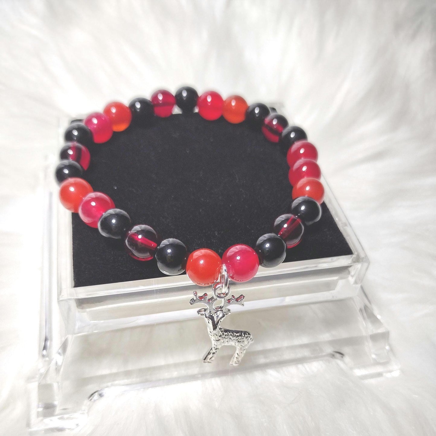 Beaded Bracelet, Glass Beads & Silver Charm