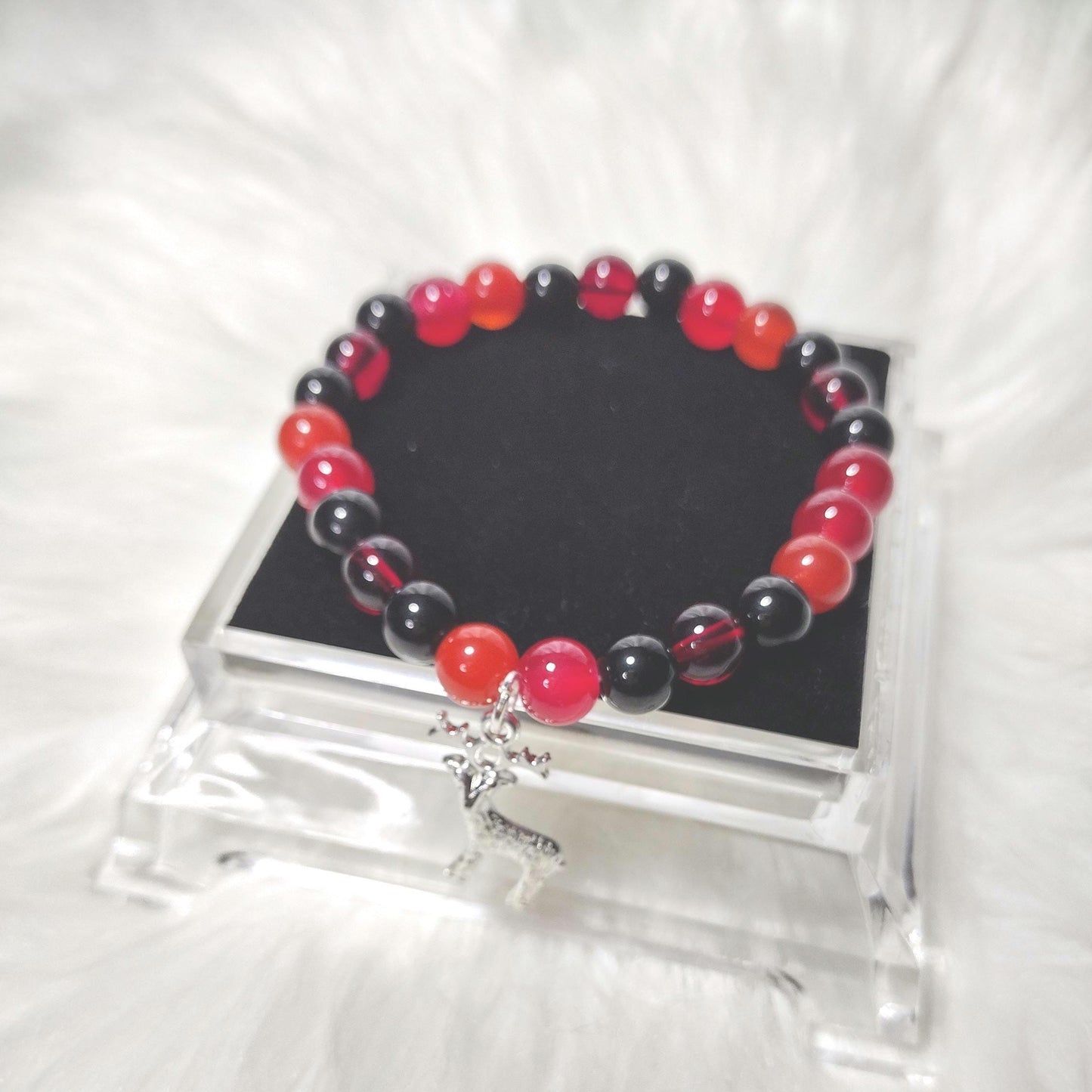 Beaded Bracelet, Glass Beads & Silver Charm