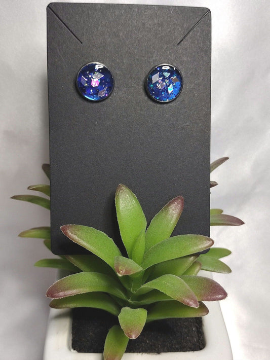 Blue glitter Cabochon stainless Steel Earrings