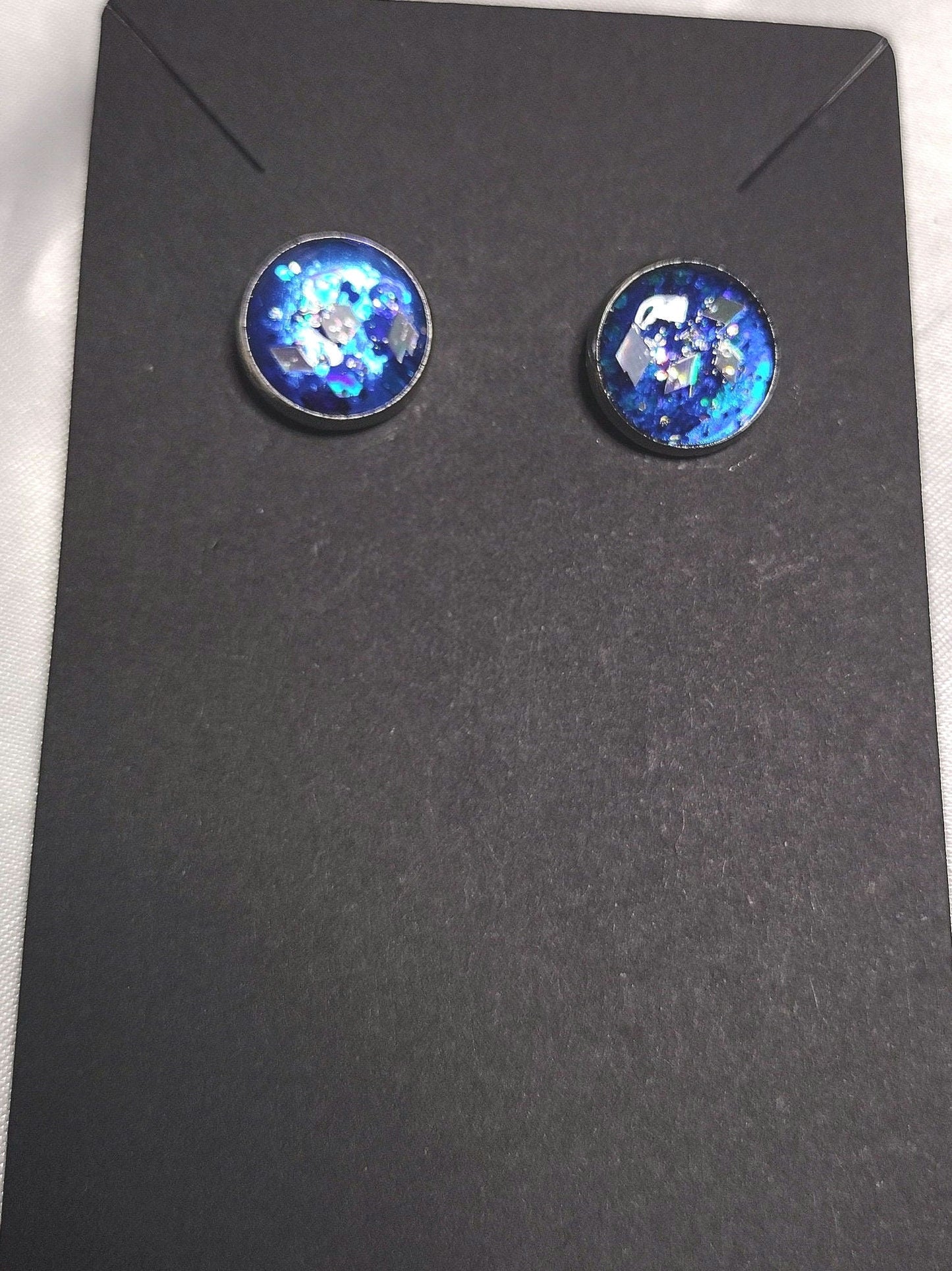 Blue glitter Cabochon stainless Steel Earrings