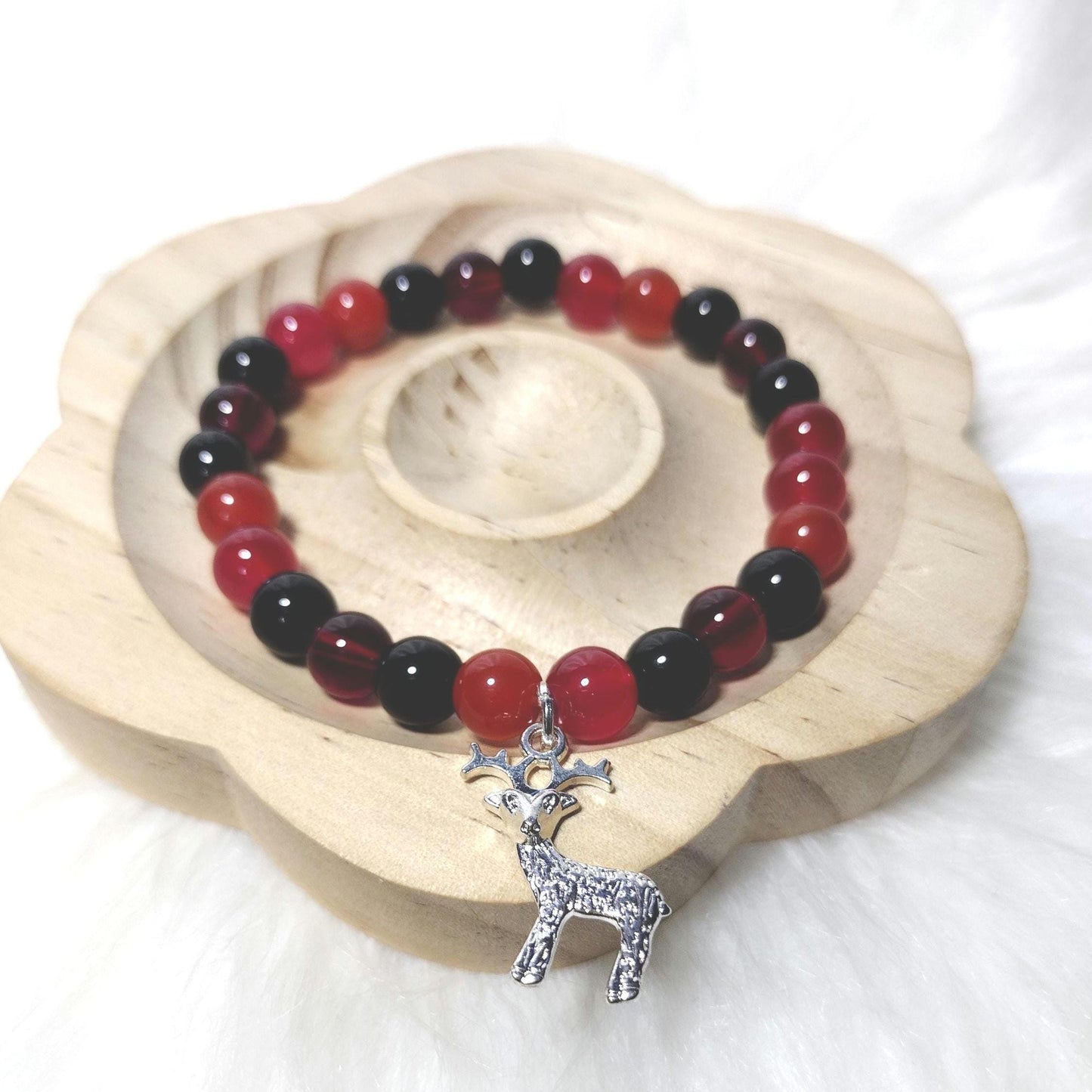 Beaded Bracelet, Glass Beads & Silver Charm