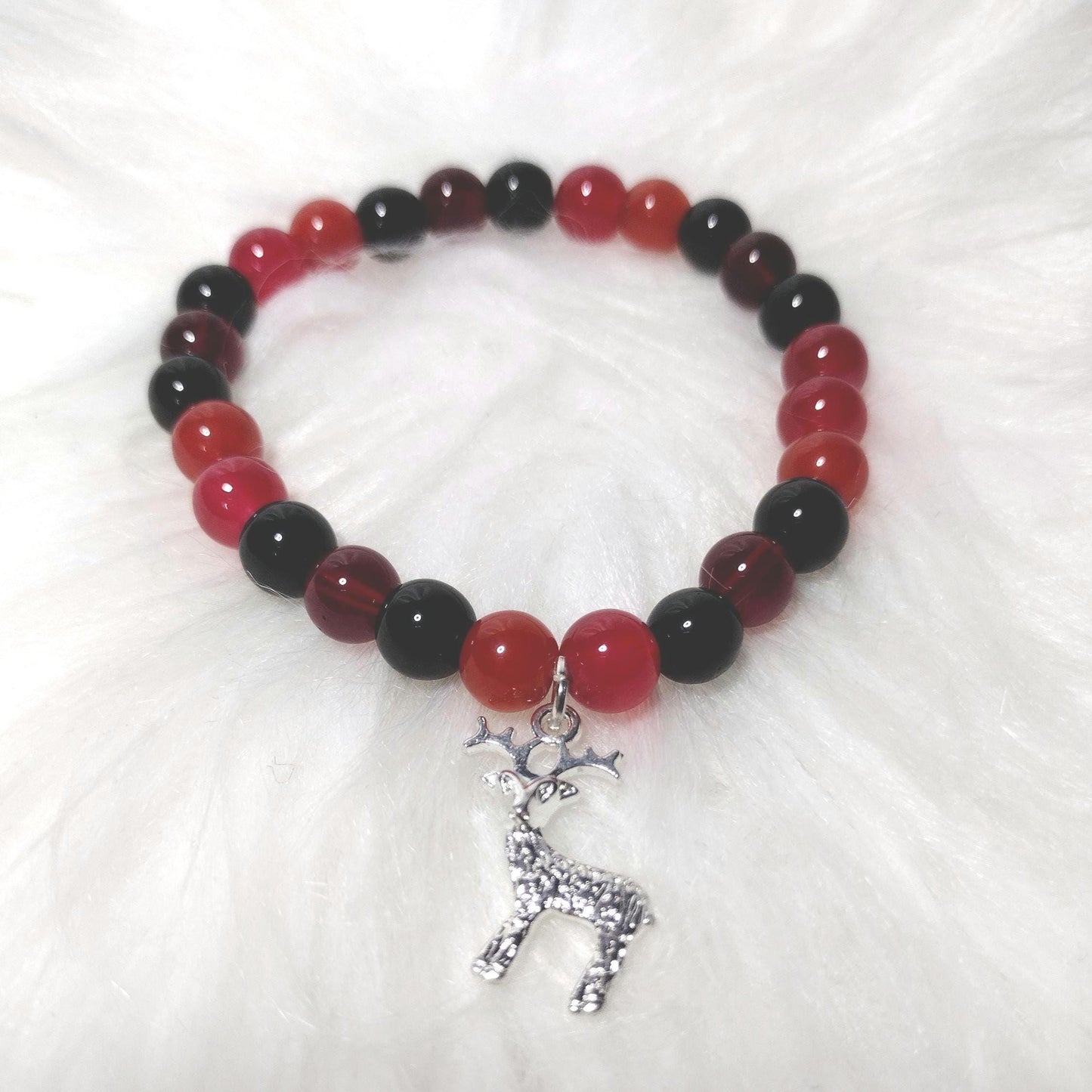 Beaded Bracelet, Glass Beads & Silver Charm