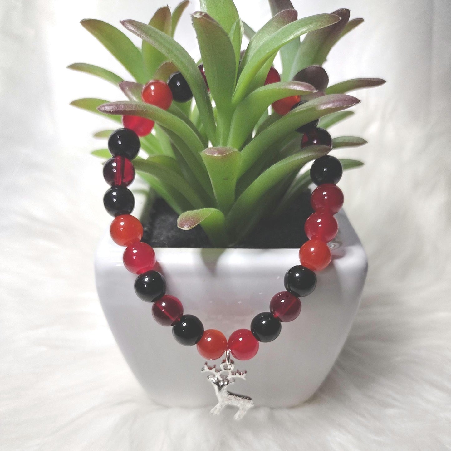 Beaded Bracelet, Glass Beads & Silver Charm