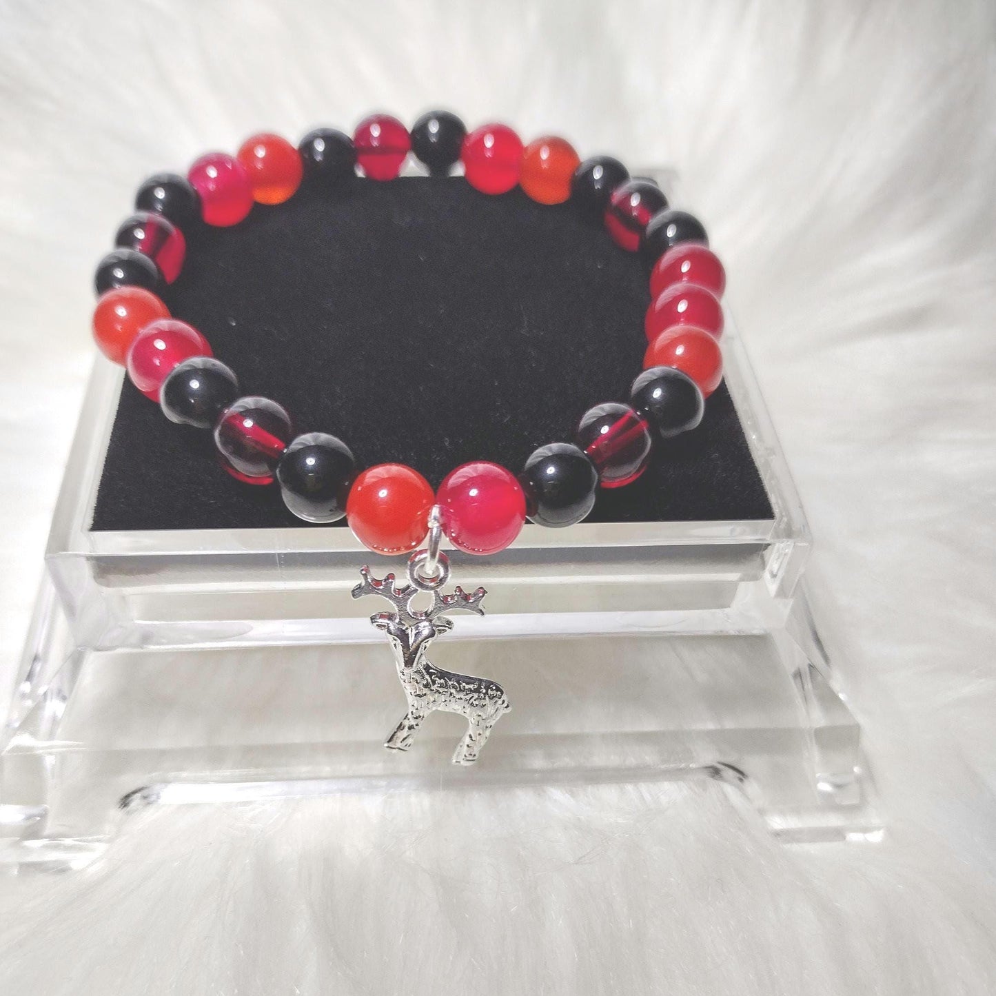 Beaded Bracelet, Glass Beads & Silver Charm