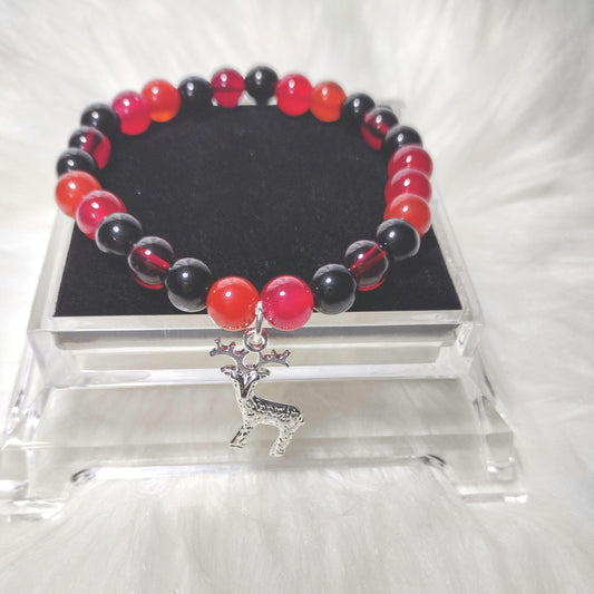 Beaded Bracelet, Glass Beads & Silver Charm