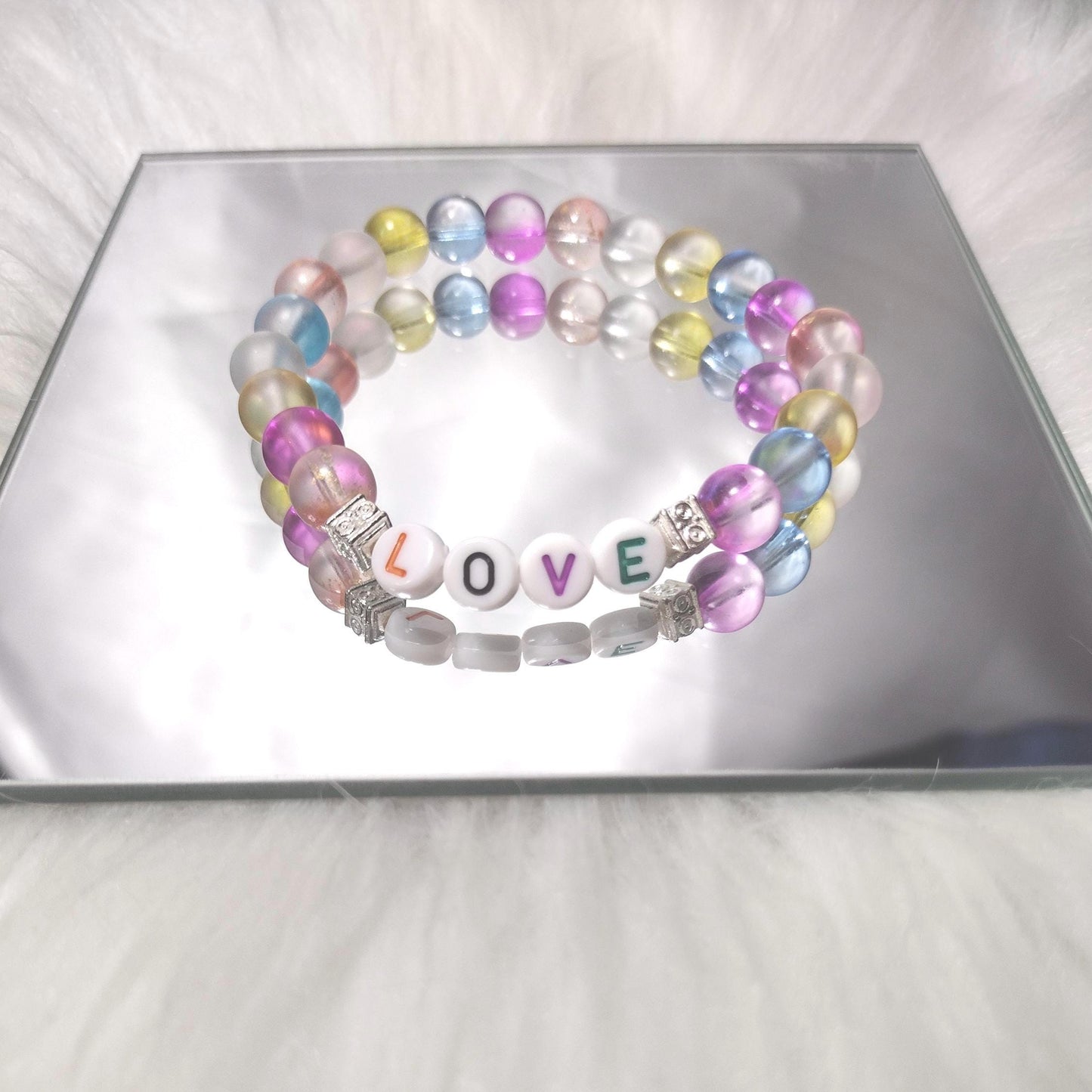 New Rainbow Love Glass Beads Bracelet
