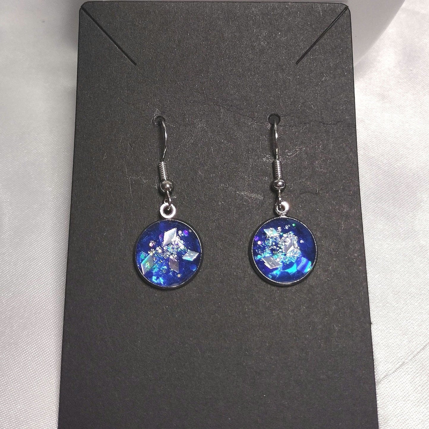 Blue glitter Cabochon stainless Steel Earrings