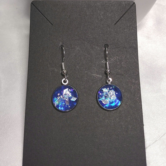 Blue glitter Cabochon stainless Steel Earrings