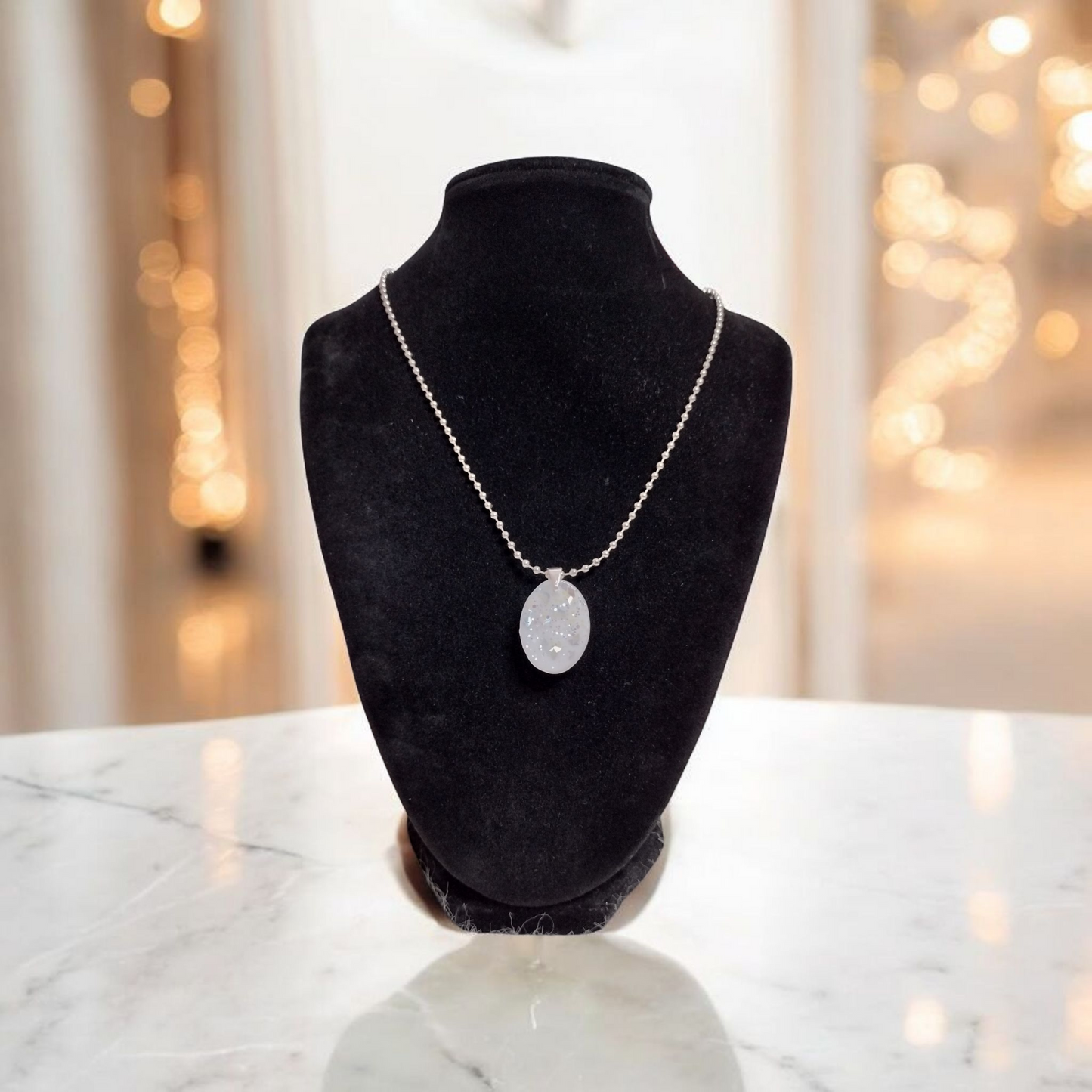 White Glitter Pendant Necklace