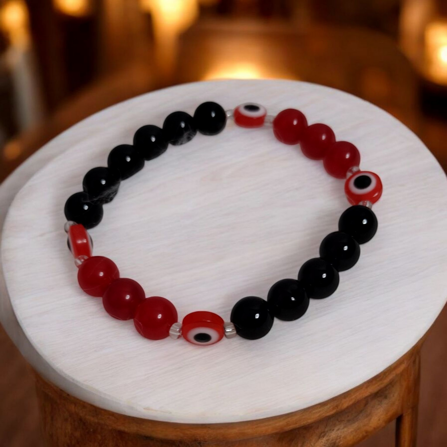 Crimson Gaze Evil Eye  Gemstone Bracelet