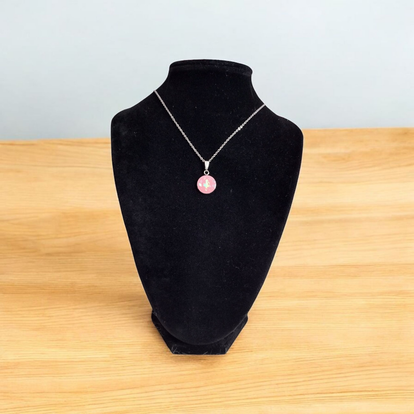 Pink Cabochon Stainless Steel Necklace