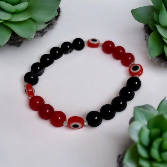 Crimson Gaze Evil Eye  Gemstone Bracelet