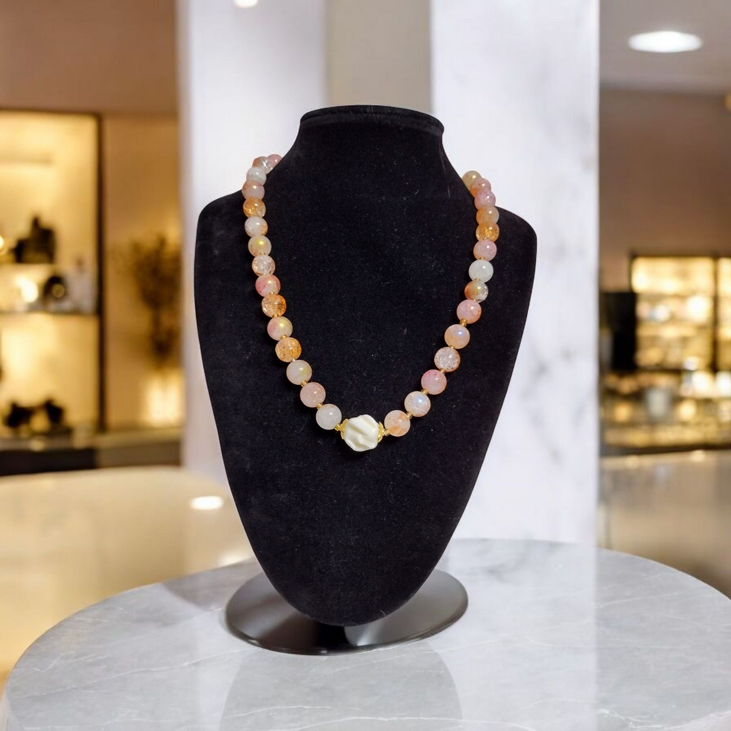 Orange Crystal Glass Beads Choker Necklace