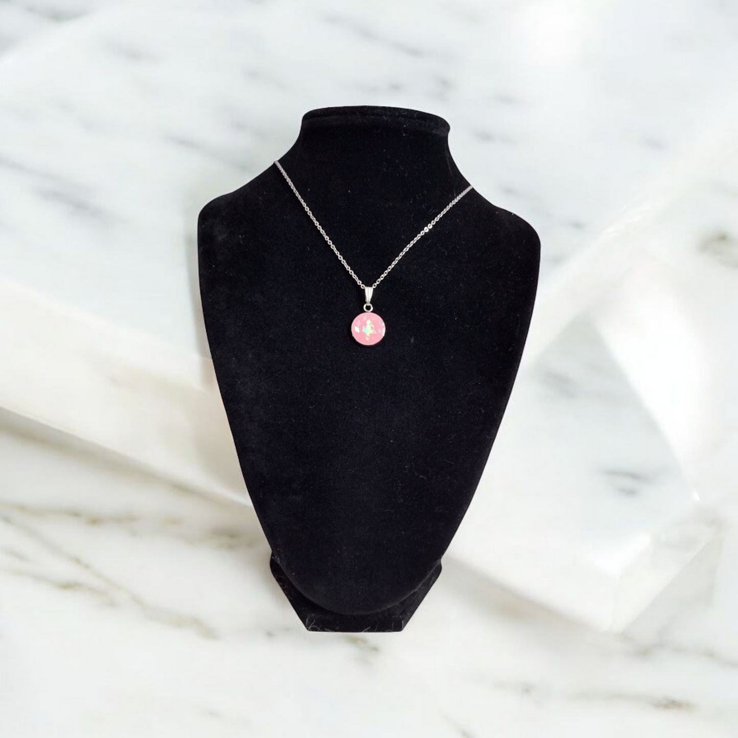 Pink Cabochon Stainless Steel Necklace