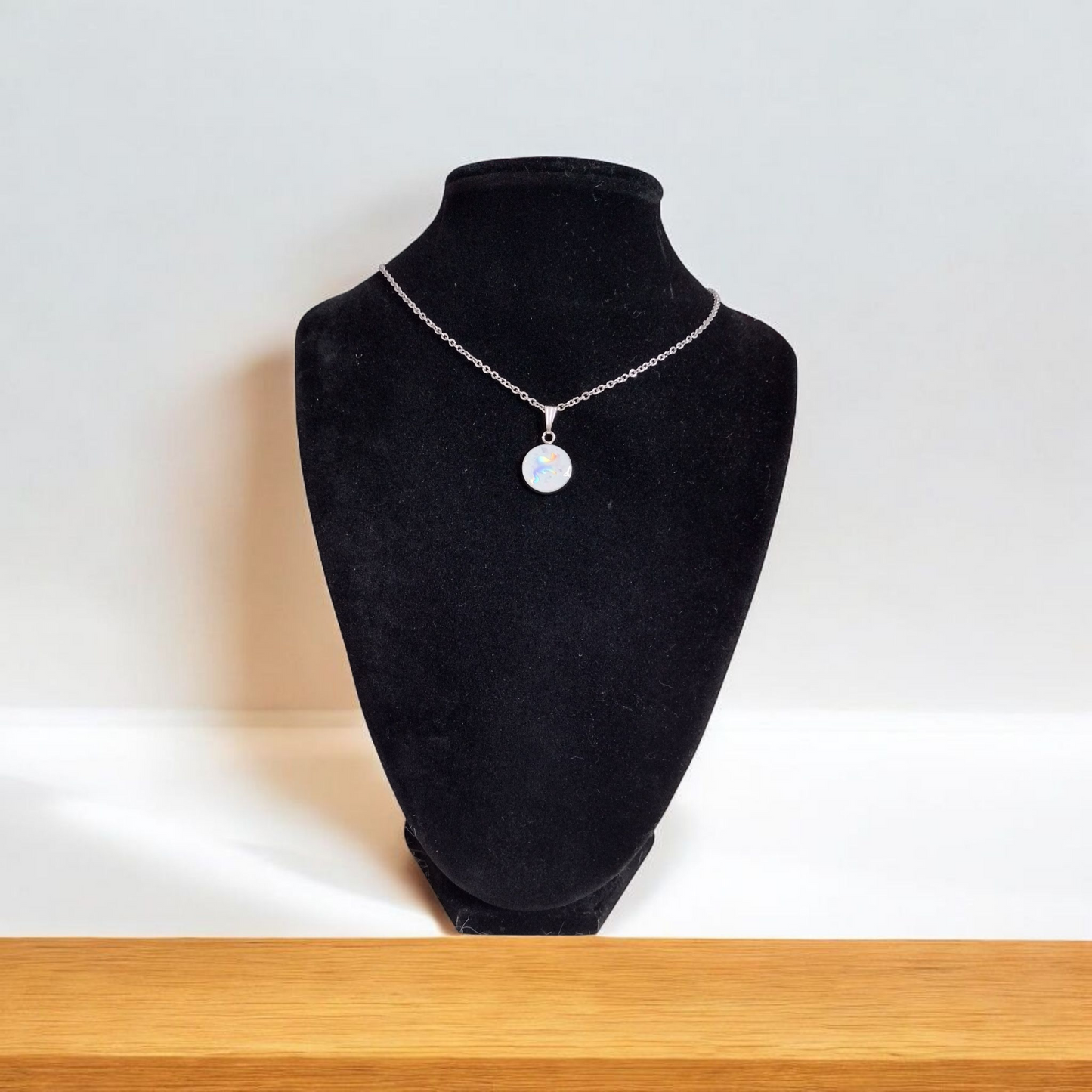 White Cabochon Stainless Steel Necklace