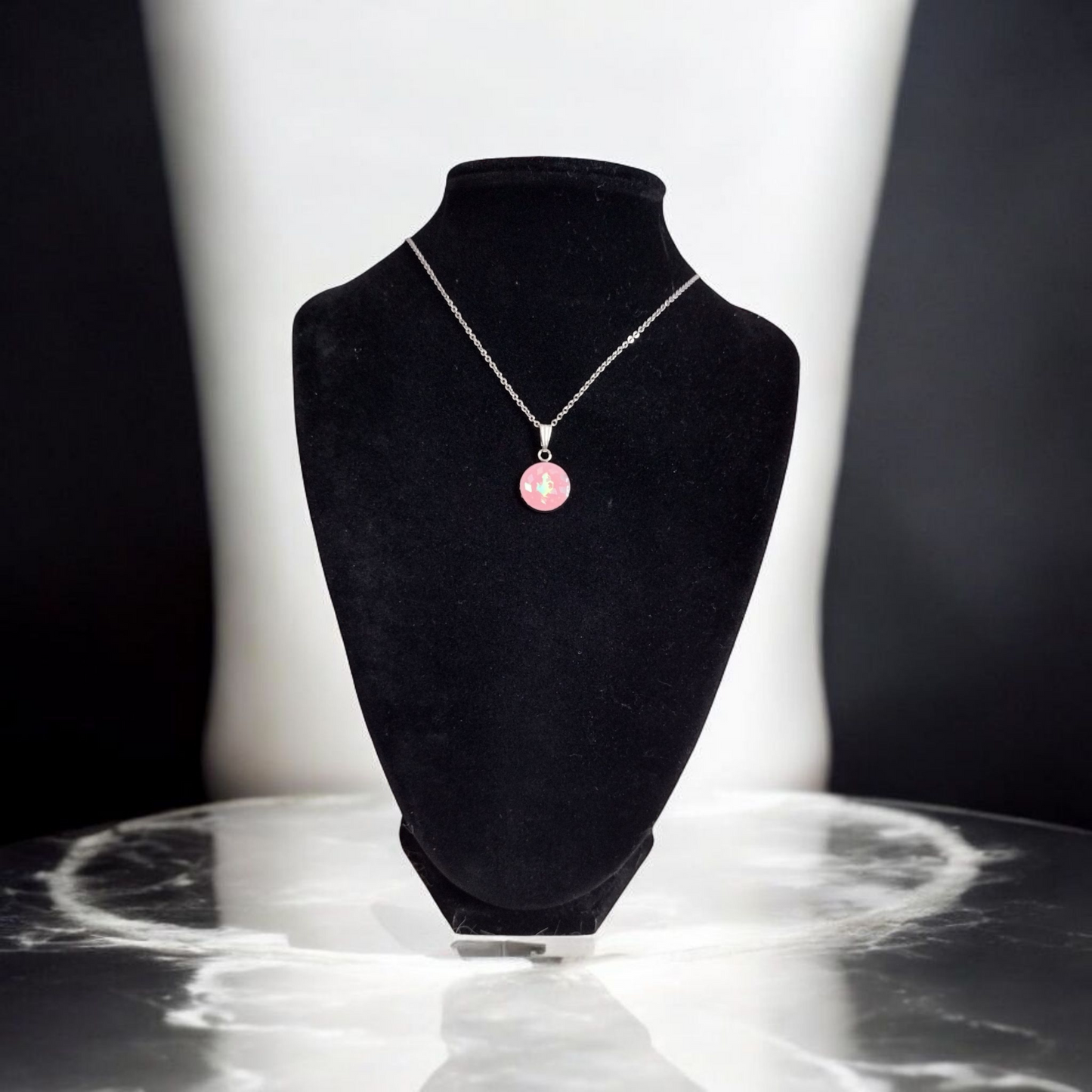 Pink Cabochon Stainless Steel Necklace
