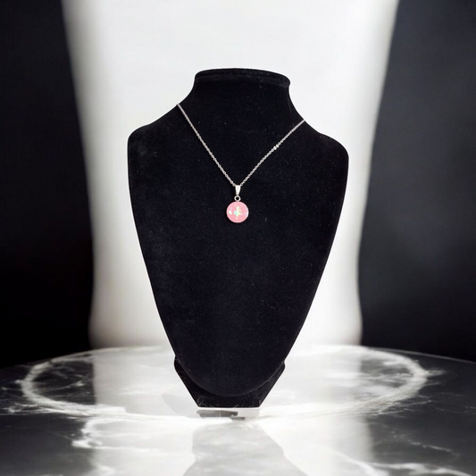 Pink Cabochon Stainless Steel Necklace