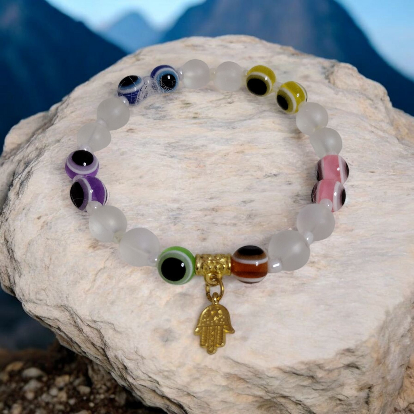Rainbow Evil Eye Bracelet.