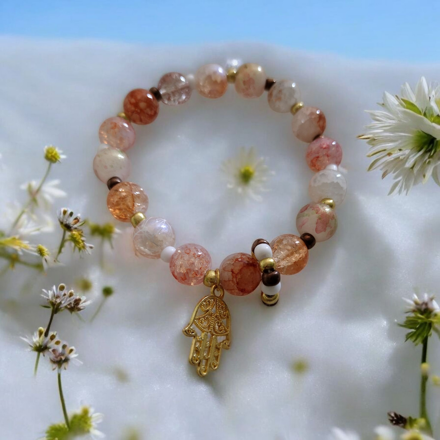 Sunset Blossom Crystal Glass Beads Bracelet