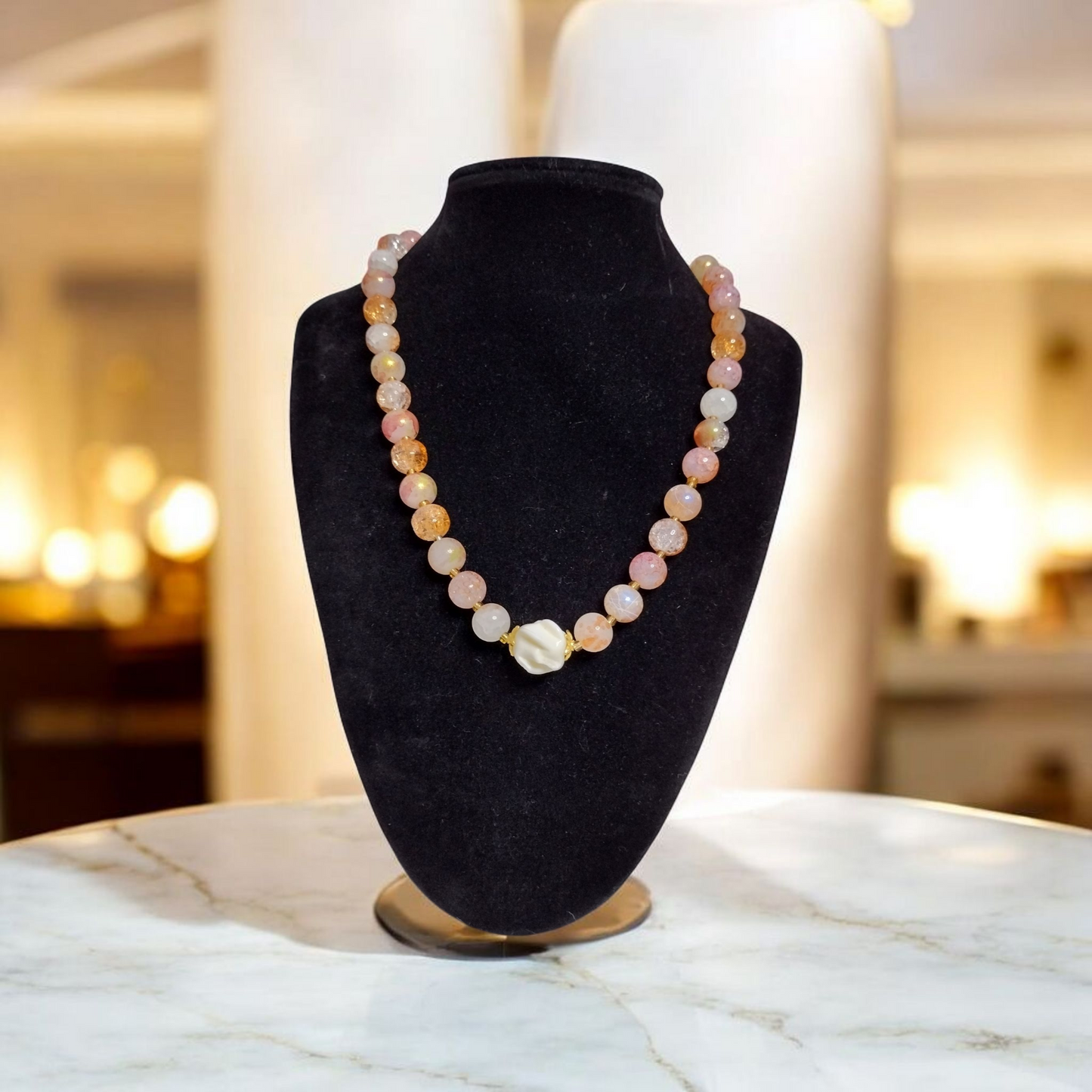 Orange Crystal Glass Beads Choker Necklace