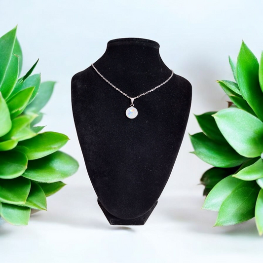 White Cabochon Stainless Steel Necklace