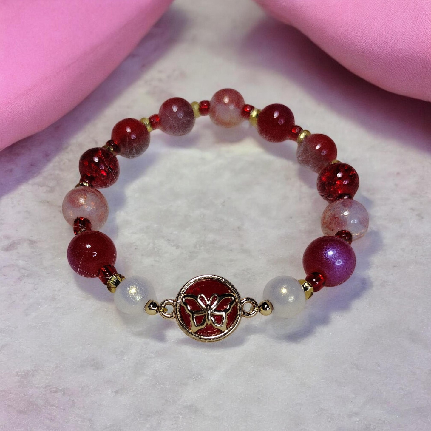 Butterfly Glass Bead Bracelet