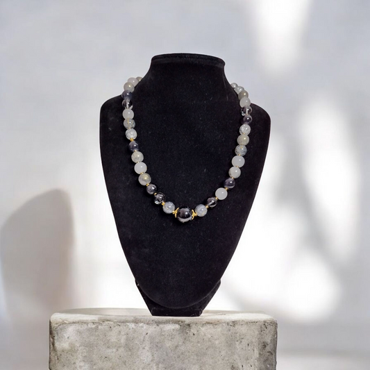 Black and White Glass Beads Choker Necklace