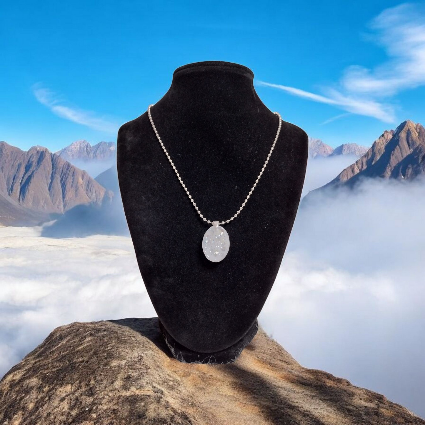 White Glitter Pendant Necklace