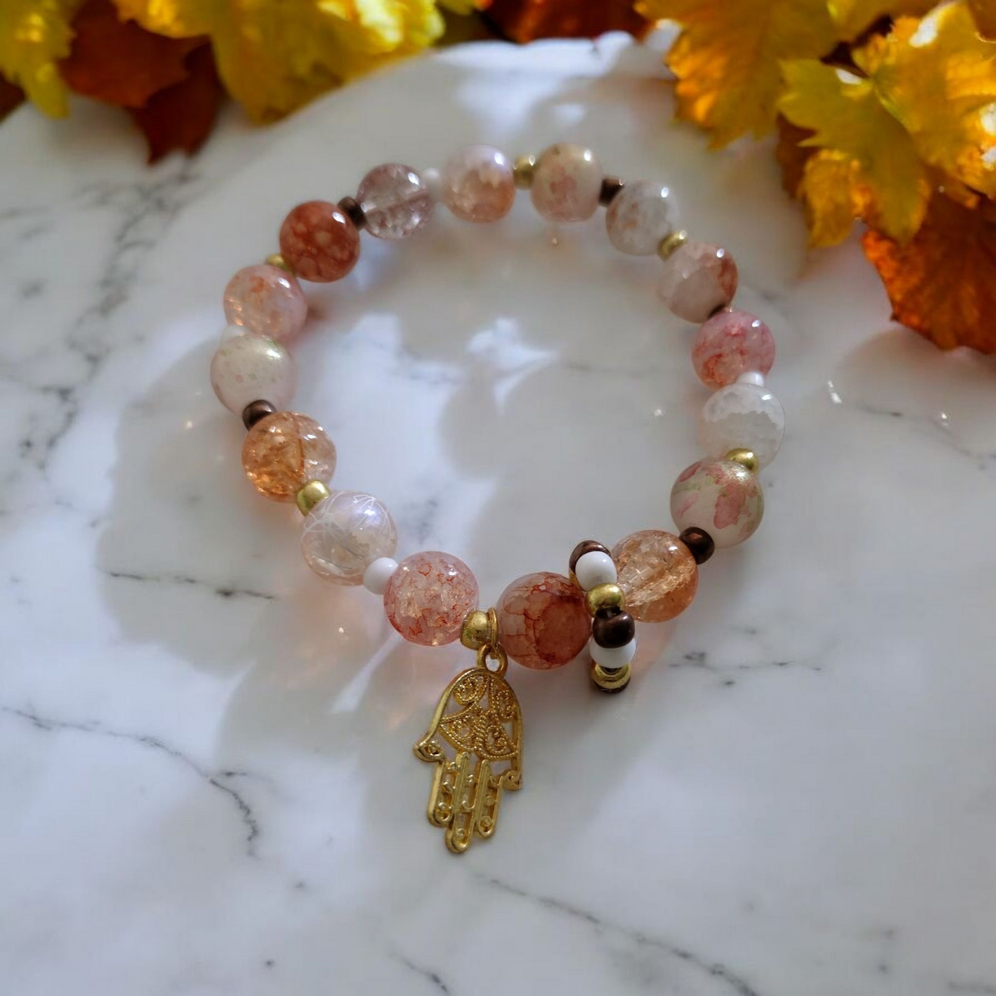Sunset Blossom Crystal Glass Beads Bracelet